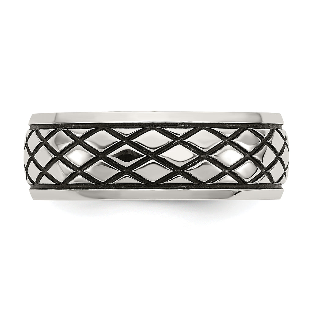 Checkered Pattern Wedding Band in Stainless Steel, 8mm