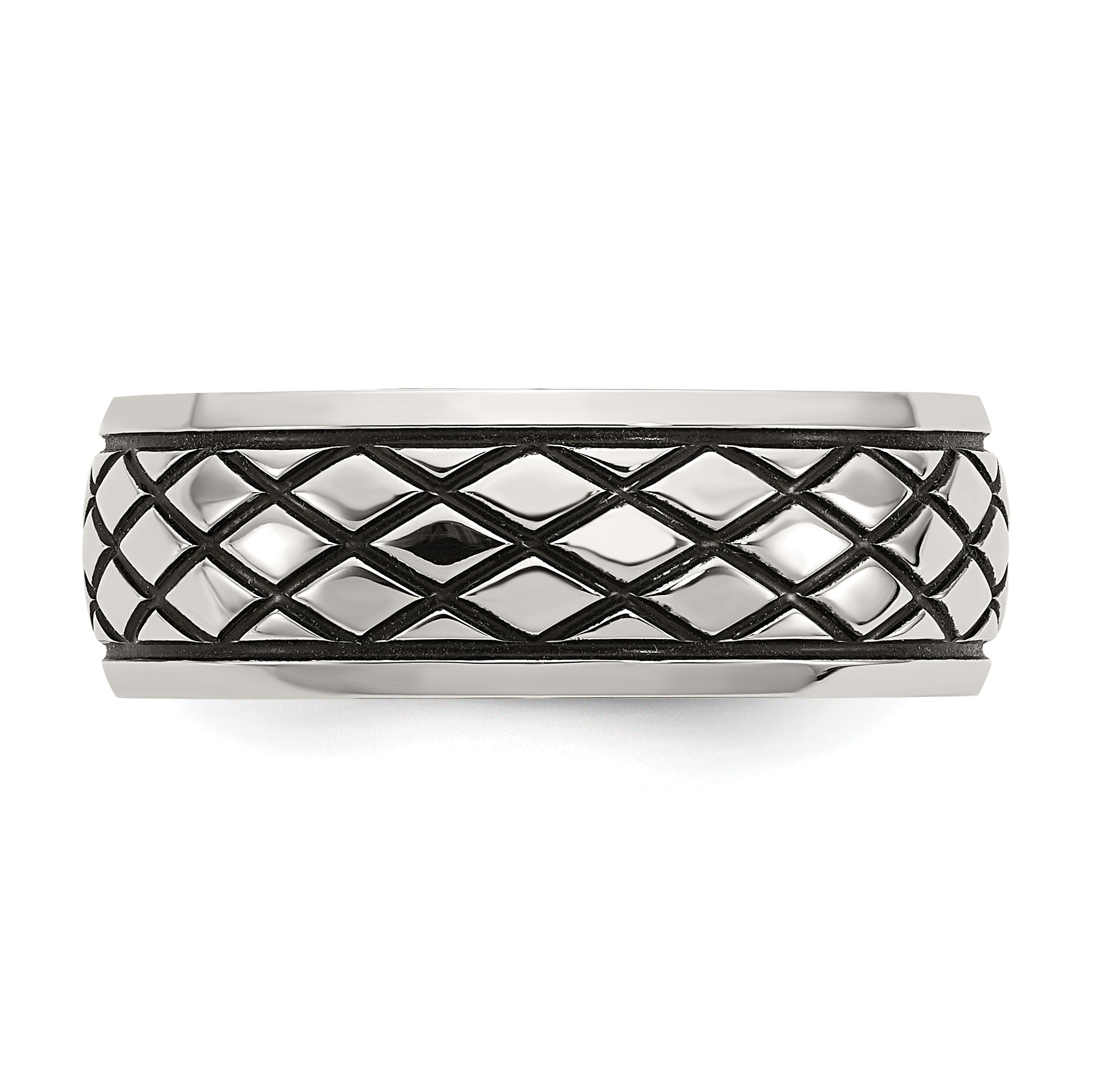 Checkered Pattern Wedding Band in Stainless Steel, 8mm