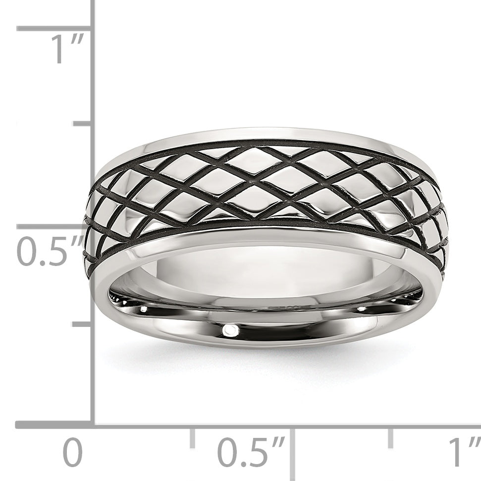 Checkered Pattern Wedding Band in Stainless Steel, 8mm