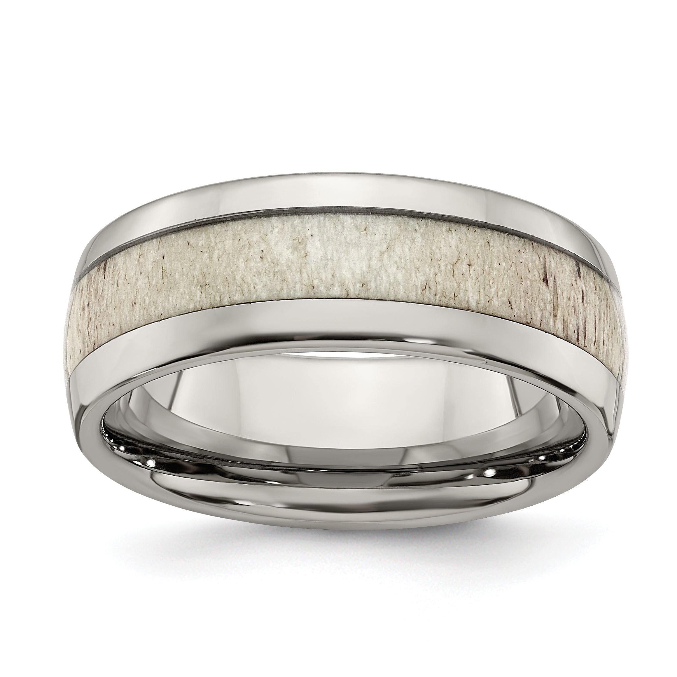 Stainless Steel Polished with Antler Inlay 8mm Band Main image