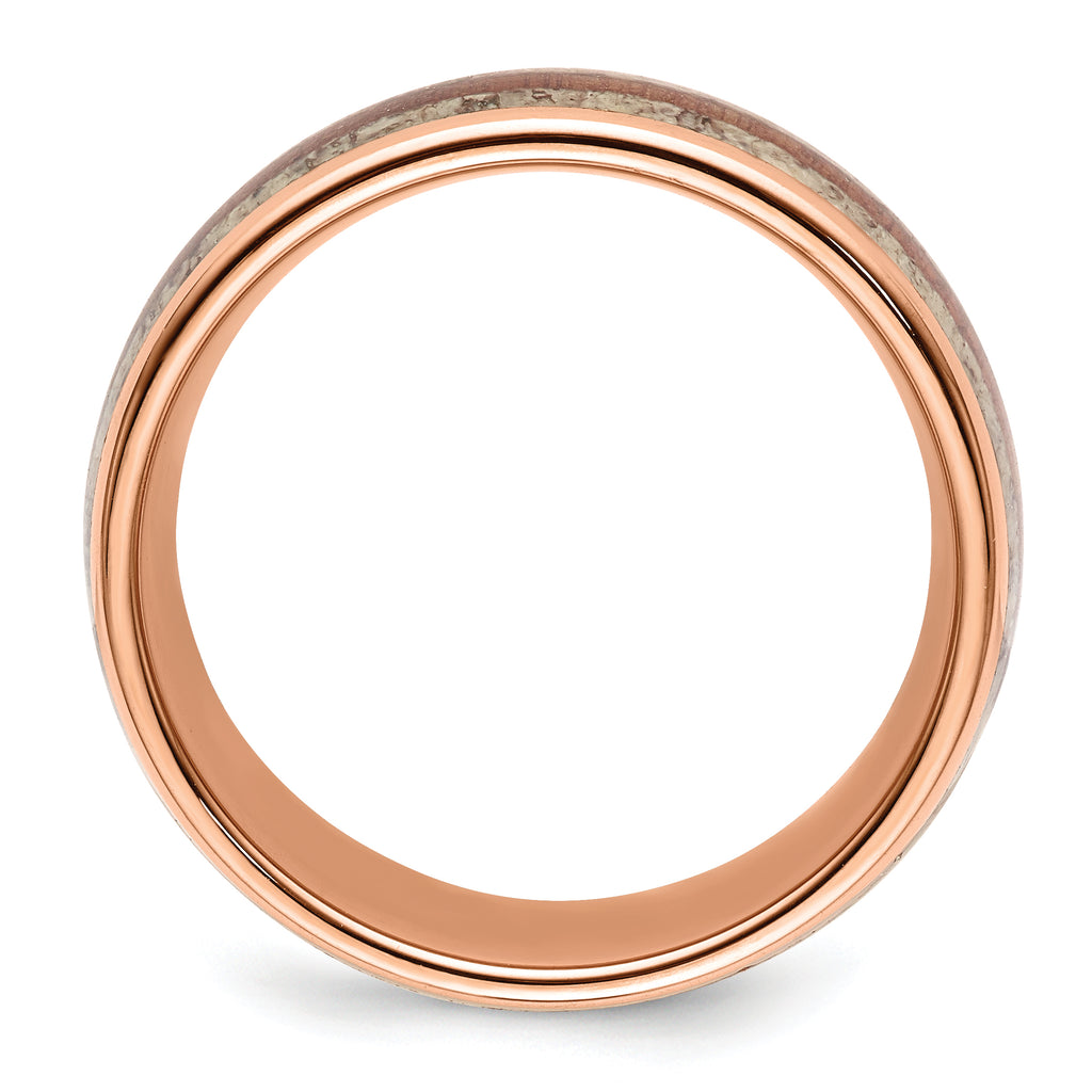 Wood & Antler Inlay Band in Rose-Tone Stainless Steel, 8mm