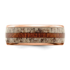 Wood & Antler Inlay Band in Rose-Tone Stainless Steel, 8mm