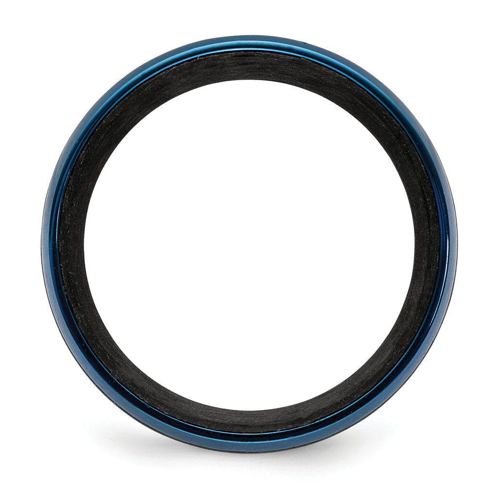 Carbon Fiber & Blue IP Wedding Band in Stainless Steel, 8mm