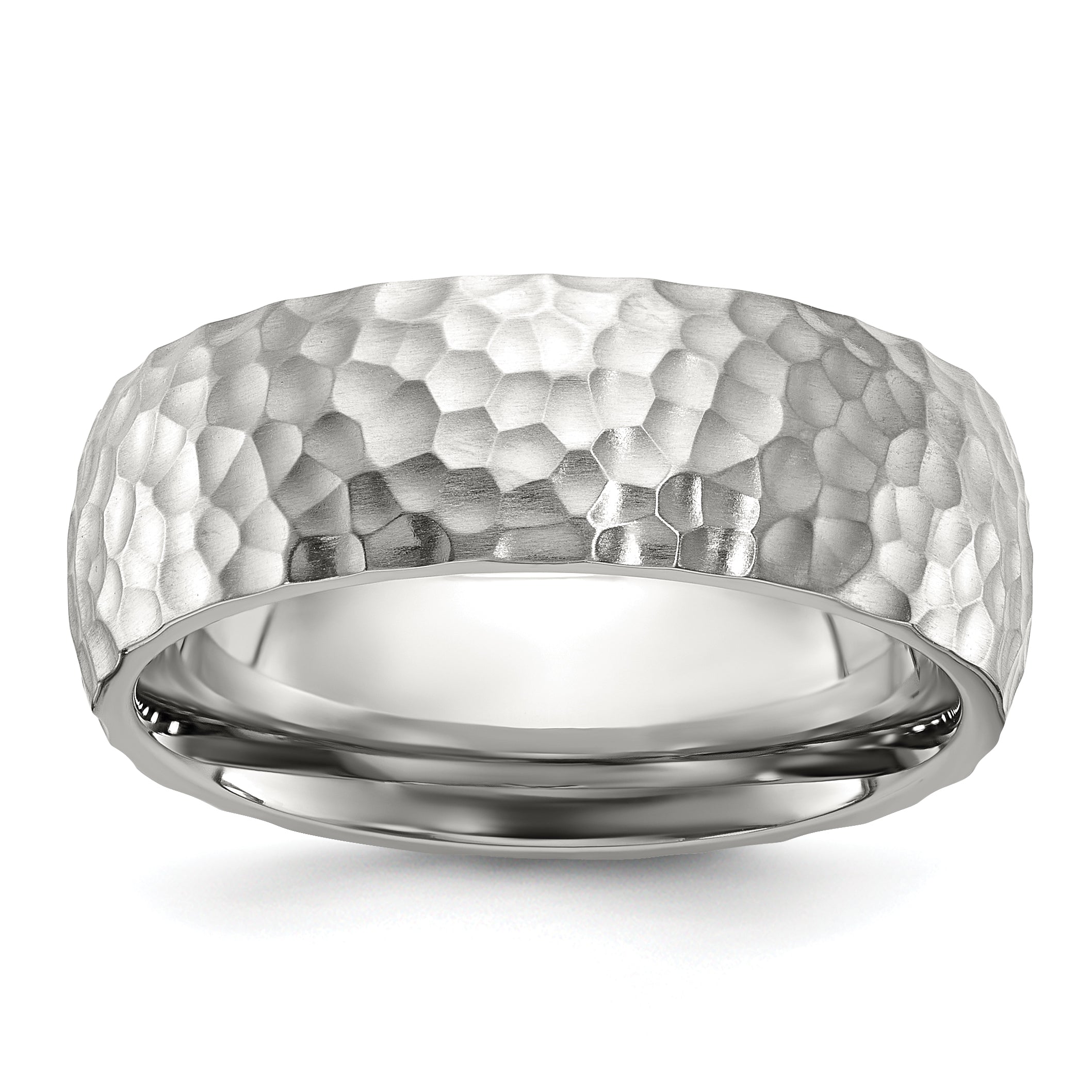 Stainless Steel Brushed and Polished Hammered 7.5mm Band Main image
