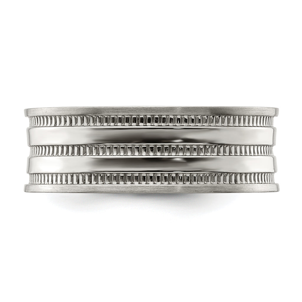 Beaded Wedding Band in Stainless Steel, 7mm