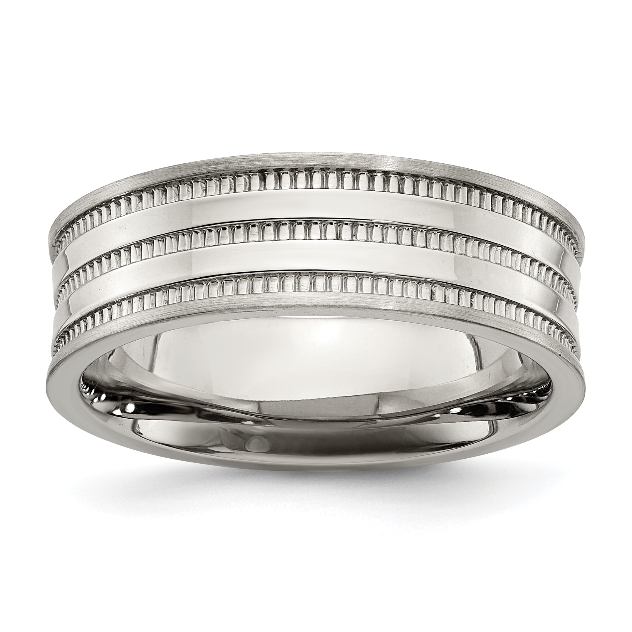 Stainless Steel Polished and Beaded 7mm Band Main image