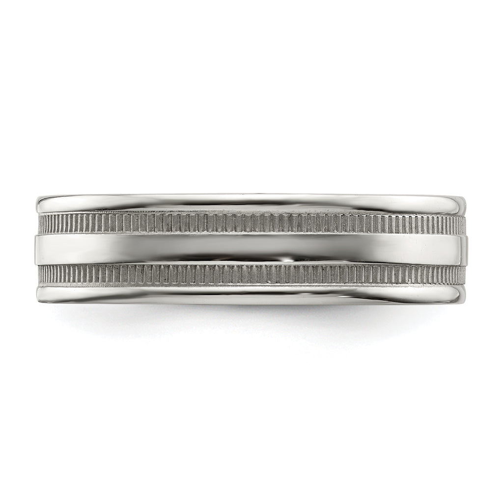 Grooved & Beaded Wedding Band in Stainless Steel, 6mm