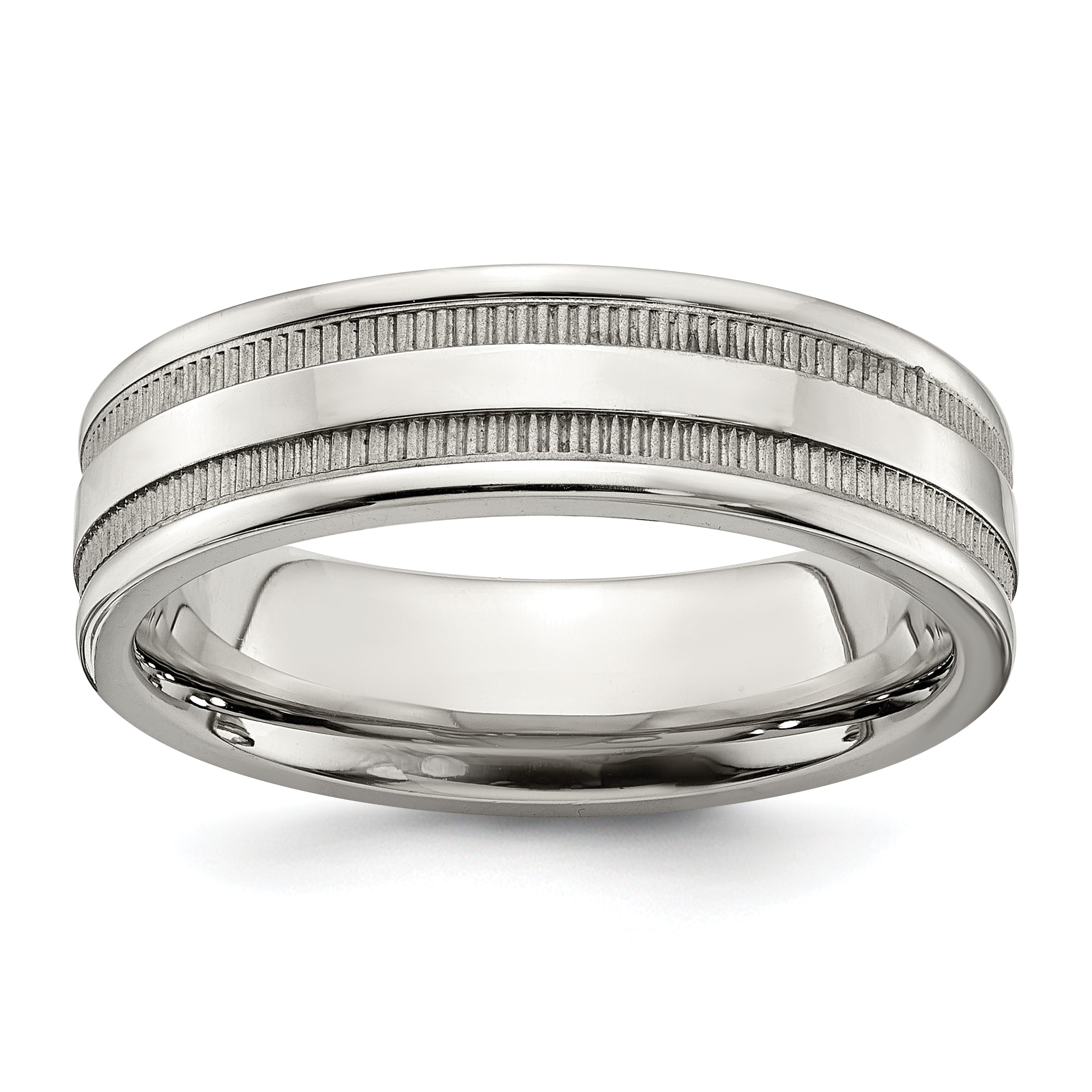 Stainless Steel Polished 6mm Grooved and Beaded Band Main image