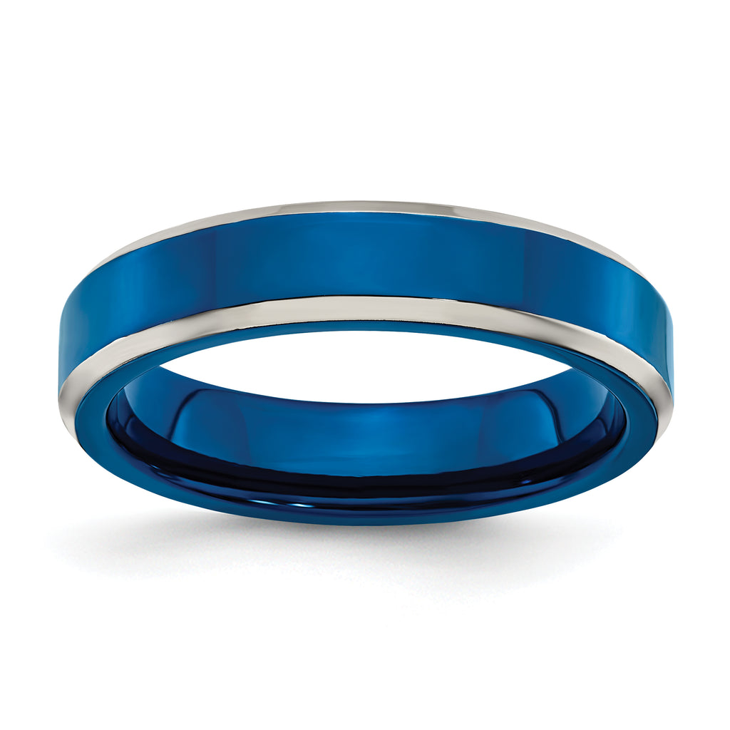 Stainless Steel Polished Blue IP-plated 5mm Band