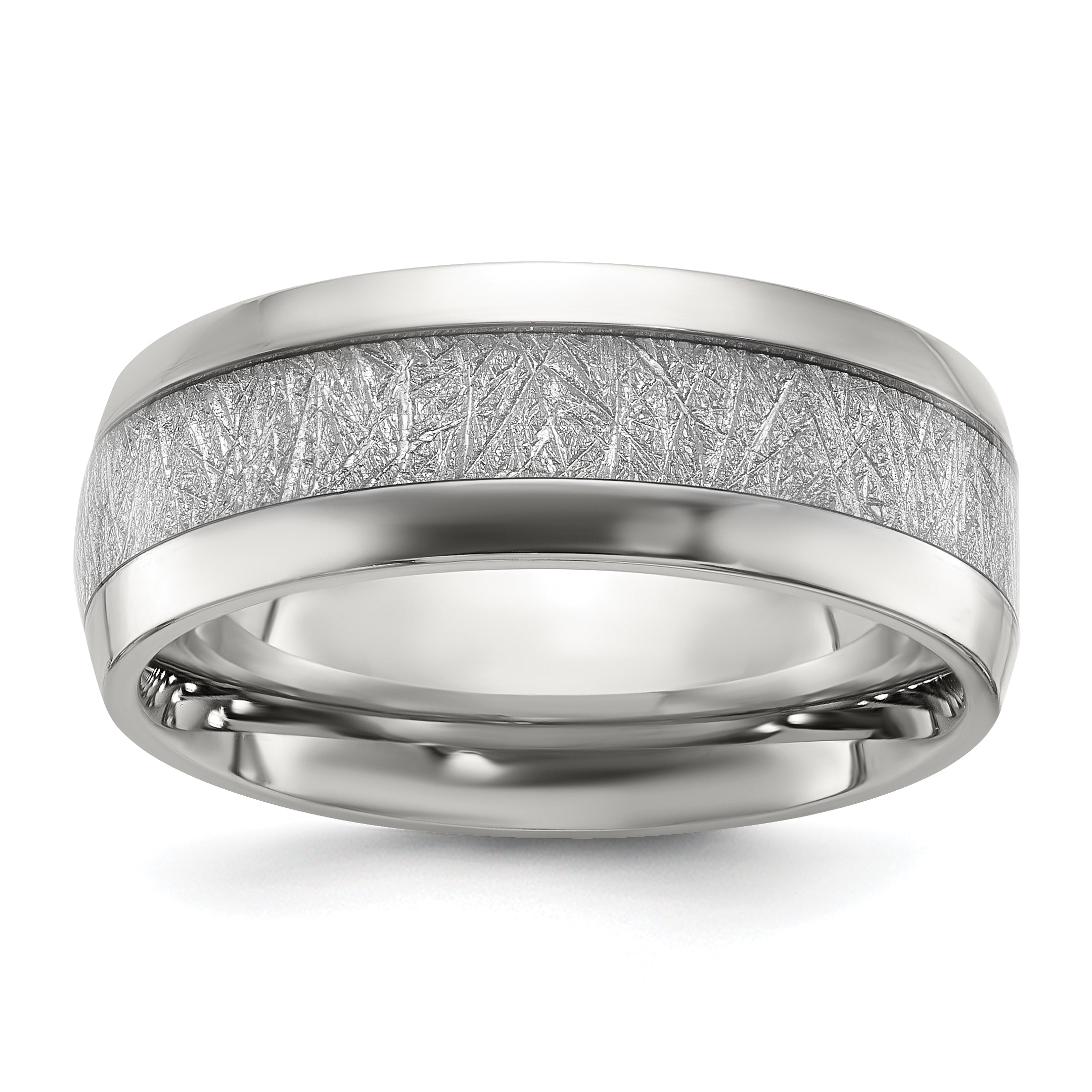 Stainless Steel Polished Glitter Paper Inlay Center 8mm Band Main image