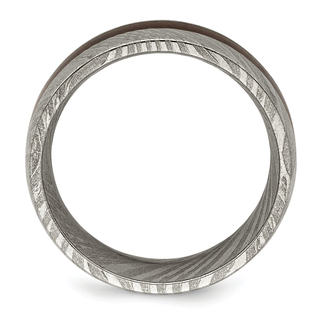 Damascus Steel Polished with Ebony Wood Inlay 8mm Band