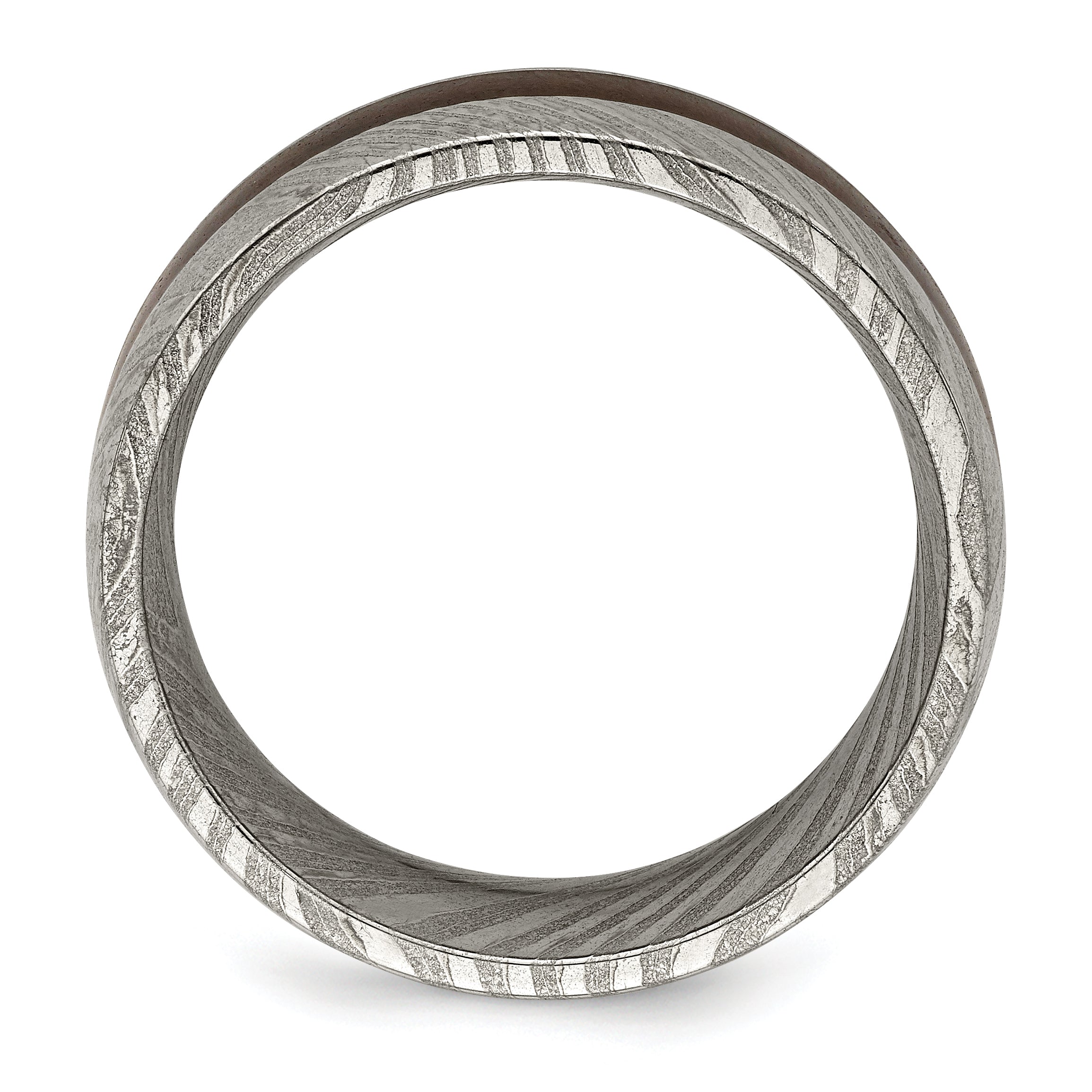 Damascus Steel Polished with Ebony Wood Inlay 8mm Band
