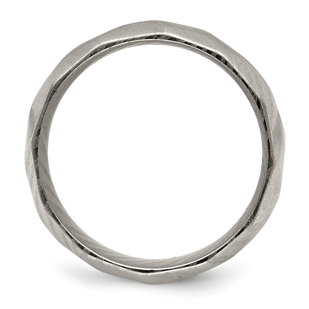 Faceted Wedding Band in Damascus Steel, 7mm