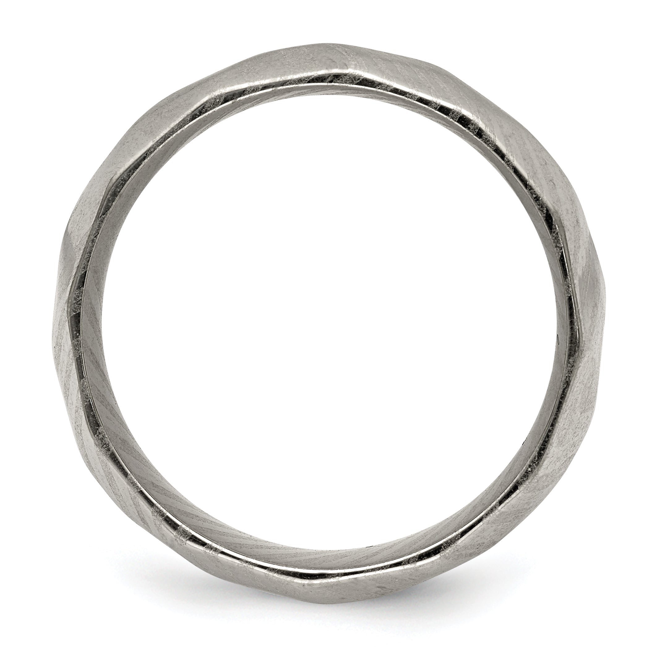 Faceted Wedding Band in Damascus Steel, 7mm