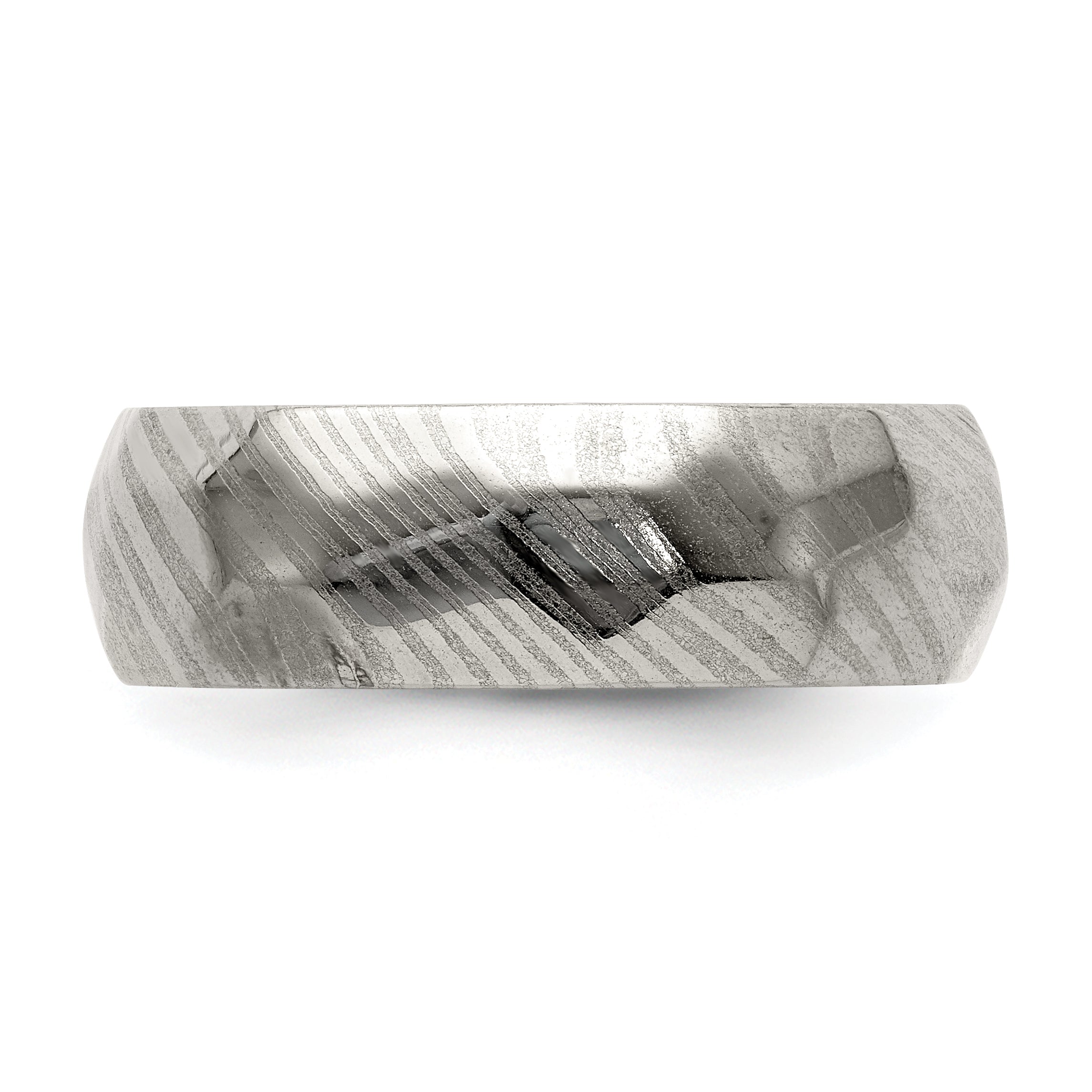 Damascus Steel Polished Faceted 7mm Band