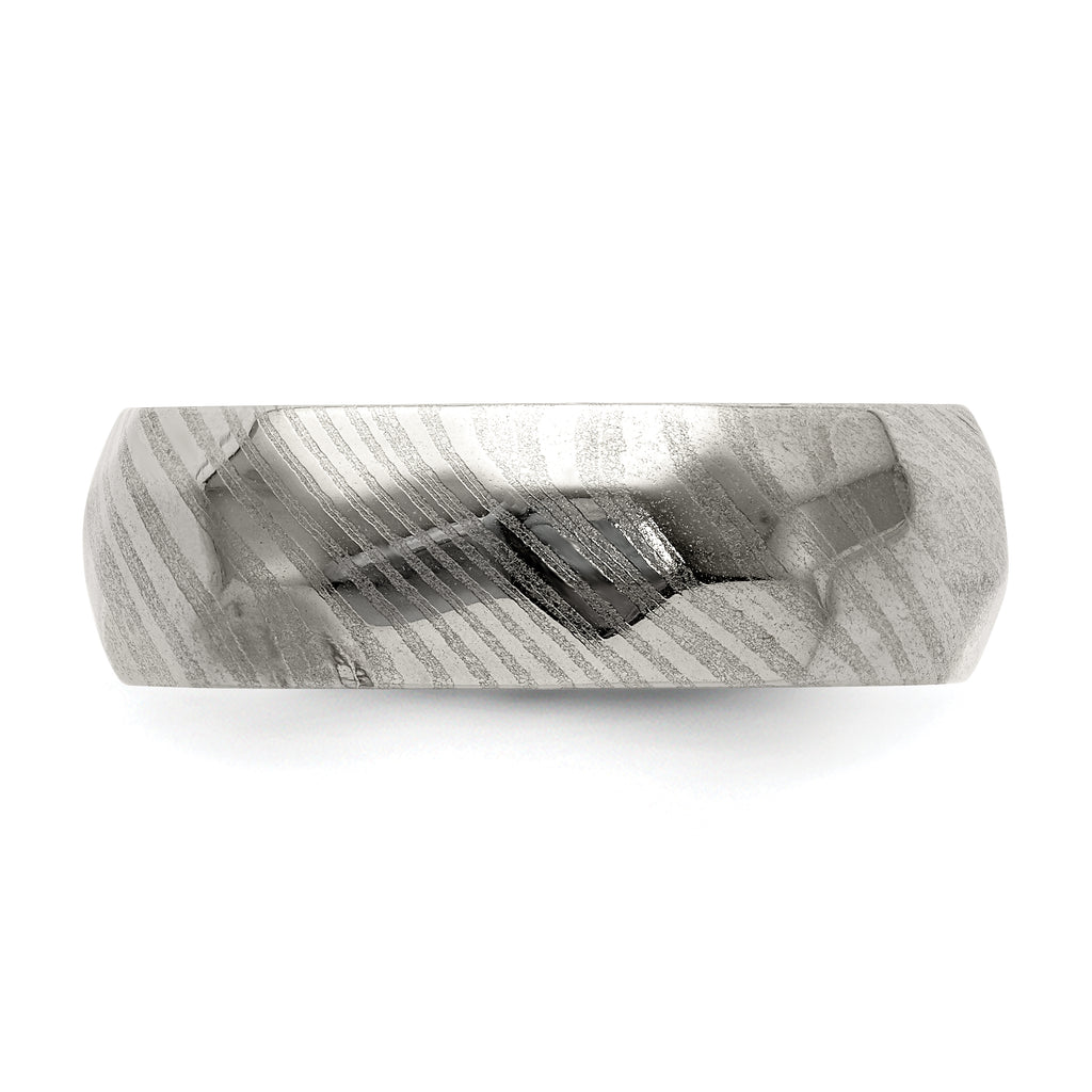 Faceted Wedding Band in Damascus Steel, 7mm