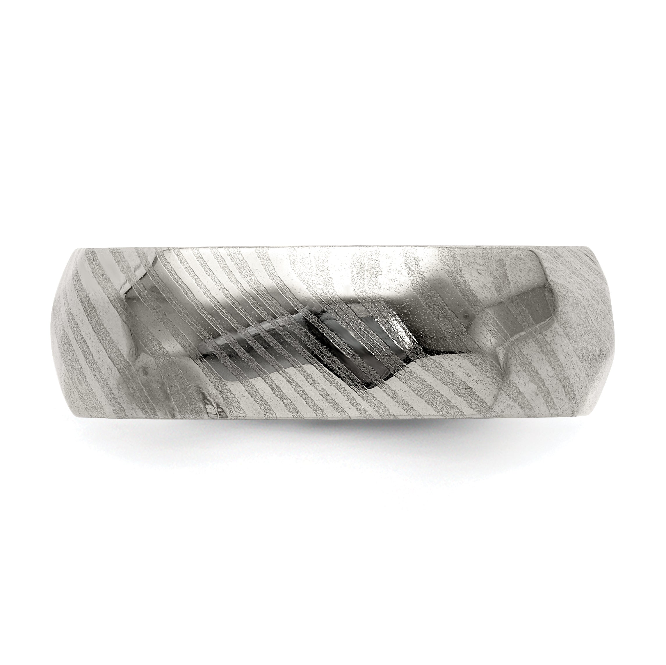 Faceted Wedding Band in Damascus Steel, 7mm