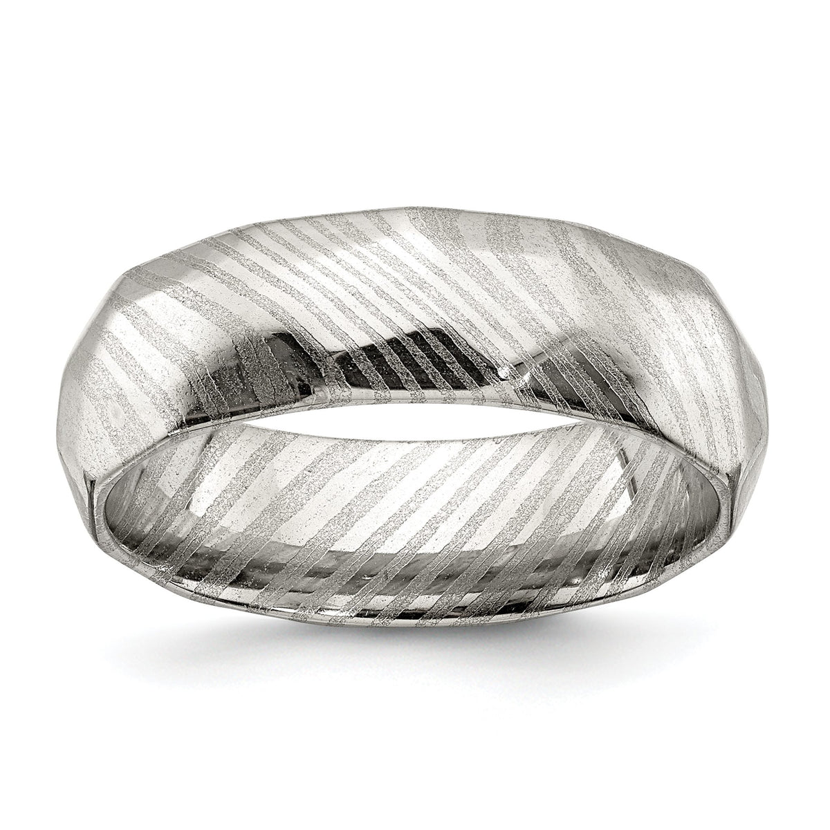 Faceted Wedding Band in Damascus Steel, 7mm, Size 7–13 - Sophia Jewelers Main image