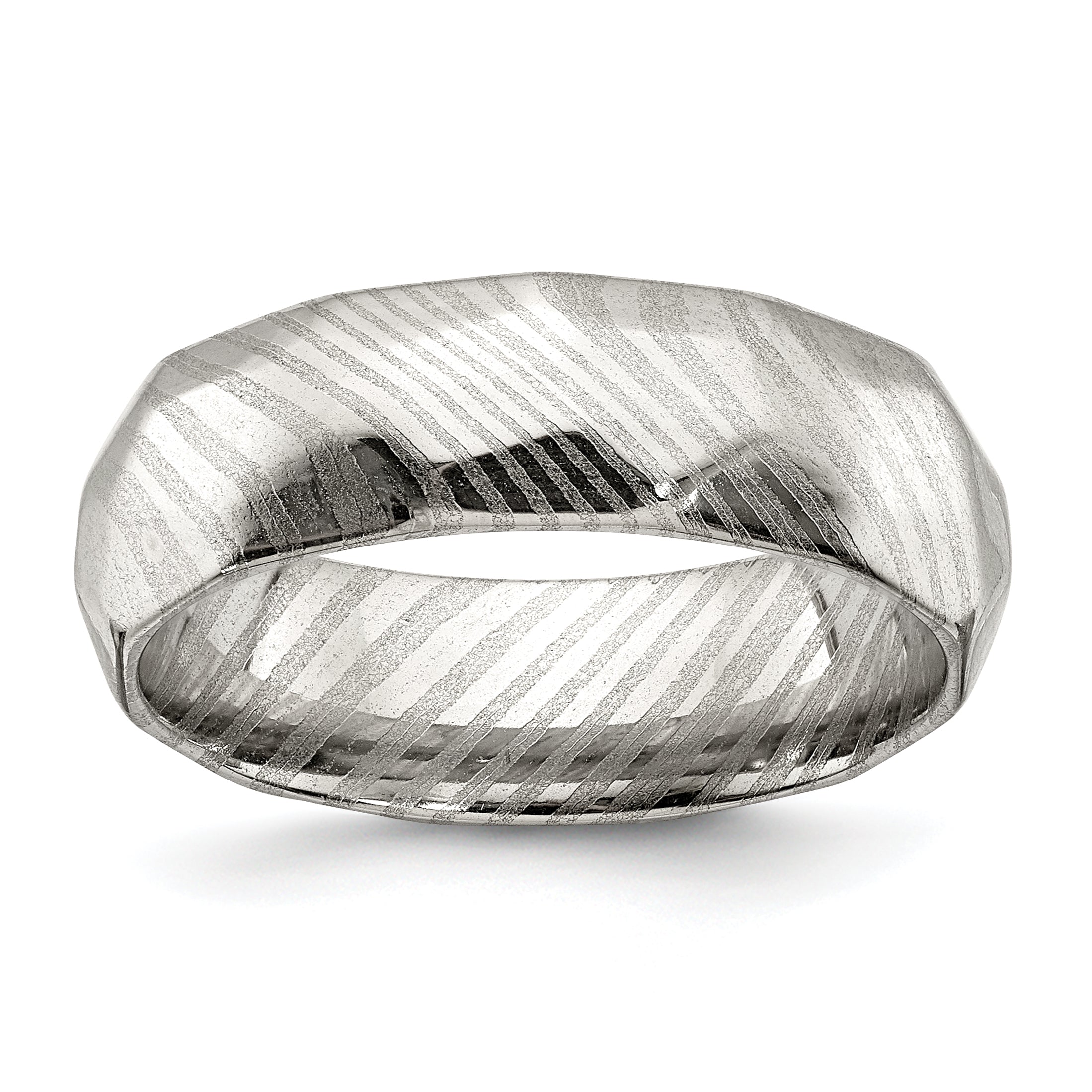 Damascus Steel Polished Faceted 7mm Band Main image