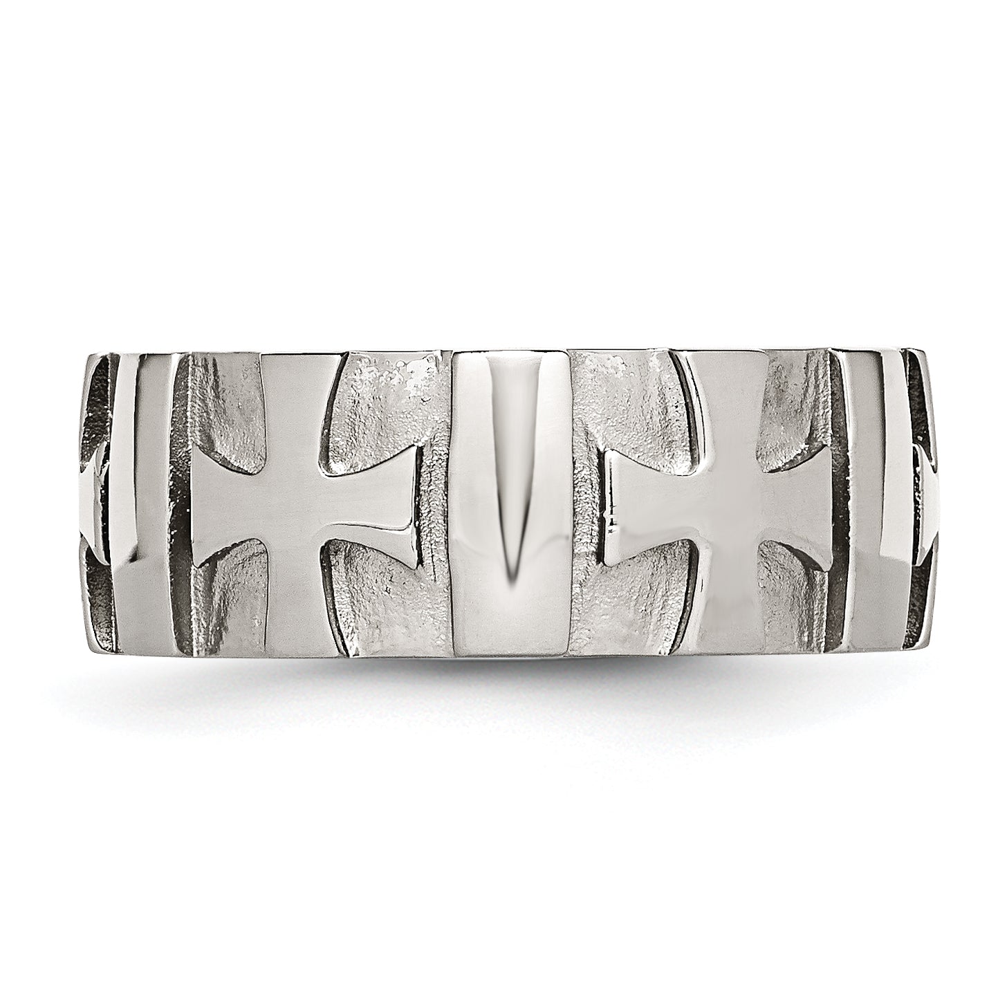 Stainless Steel Brushed and Polished 3pt Diamond Cross 9mm Band