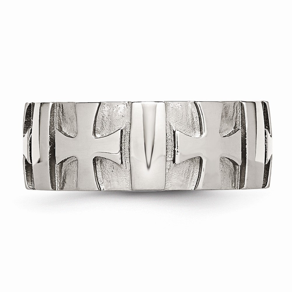 Stainless Steel Crosses w/Diamond 9.00mm Brushed & Polished Band