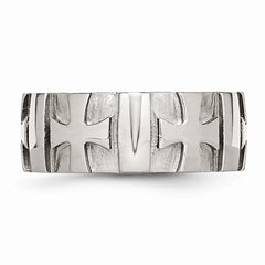 Stainless Steel Crosses w/Diamond 9.00mm Brushed & Polished Band