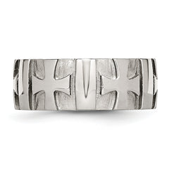 Stainless Steel Brushed and Polished 3pt Diamond Cross 9mm Band