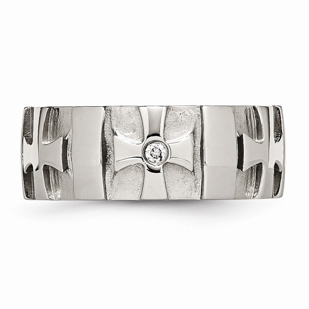 Stainless Steel Wedding Band with Diamond, Polished & Brushed Finish, Engravable