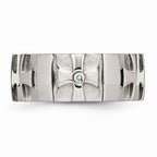 Stainless Steel Wedding Band with Diamond, Polished & Brushed Finish, Engravable
