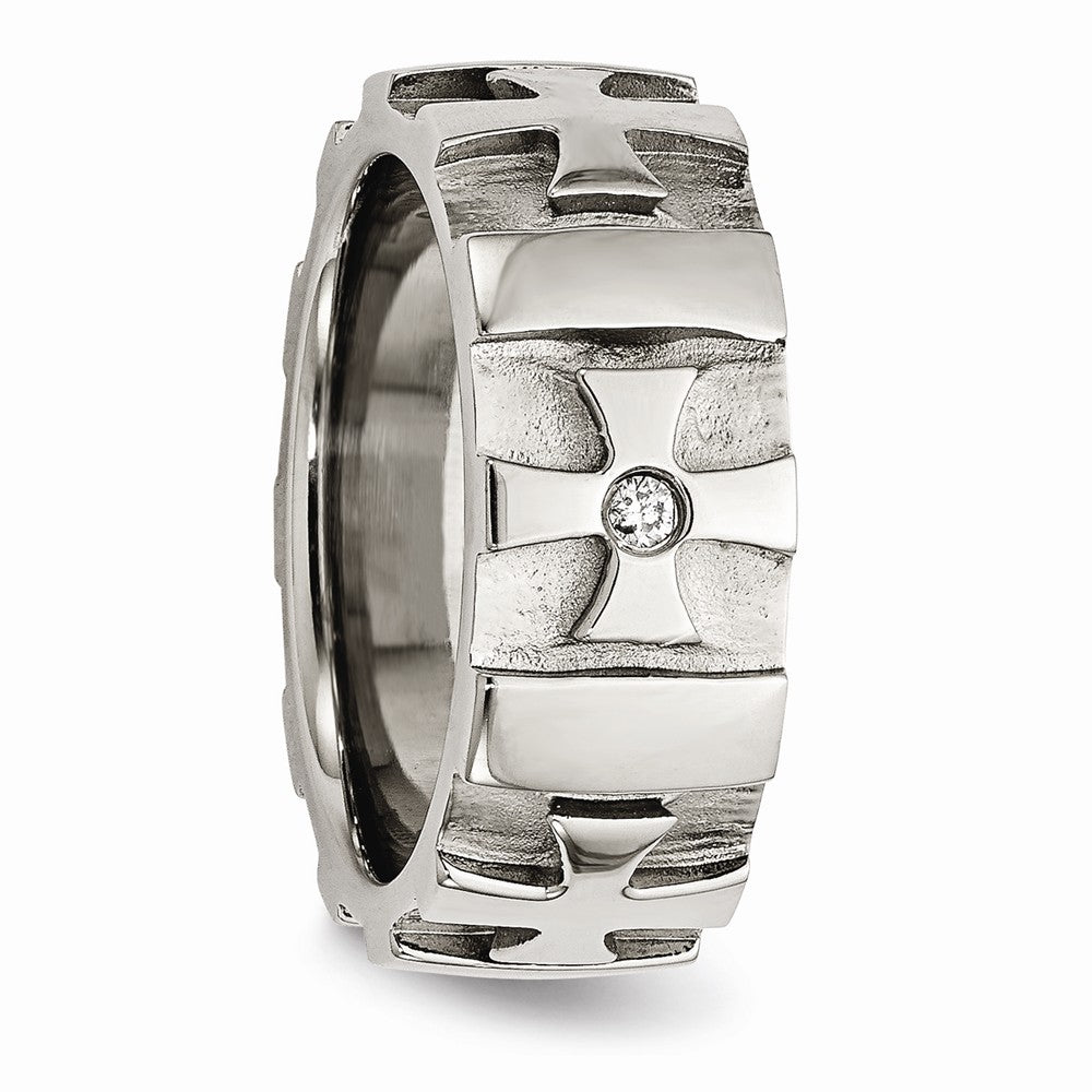 Stainless Steel Wedding Band with Diamond, Polished & Brushed Finish, Engravable