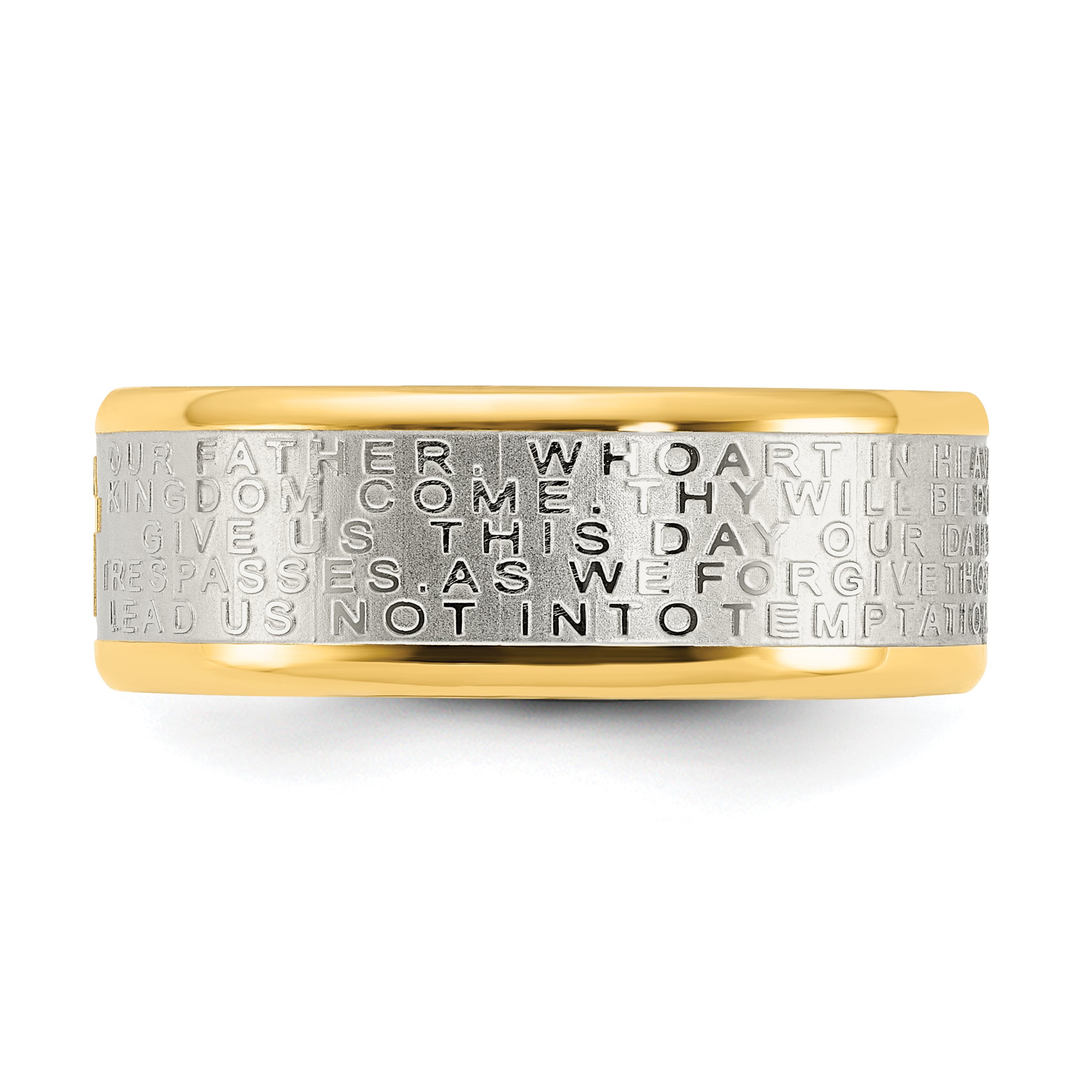 Stainless Steel Brushed and Polished Yellow IP-plated Lord's Prayer 8mm Band