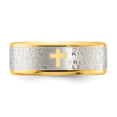 Stainless Steel Brushed and Polished Yellow IP-plated Lord's Prayer 8mm Band