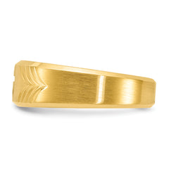Stainless Steel Brushed and Polished Yellow IP-plated Diamond-cut Cross 8mm Tapered Band