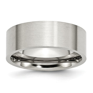 Flat Wedding Band in Stainless Steel, 8mm Brushed Comfort Fit - Sophia Jewelers