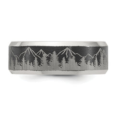 Stainless Steel Brushed Center with Laser Design Mountains 8mm Band