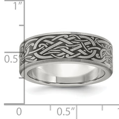 Stainless Steel Brushed Laser Design 8mm Band