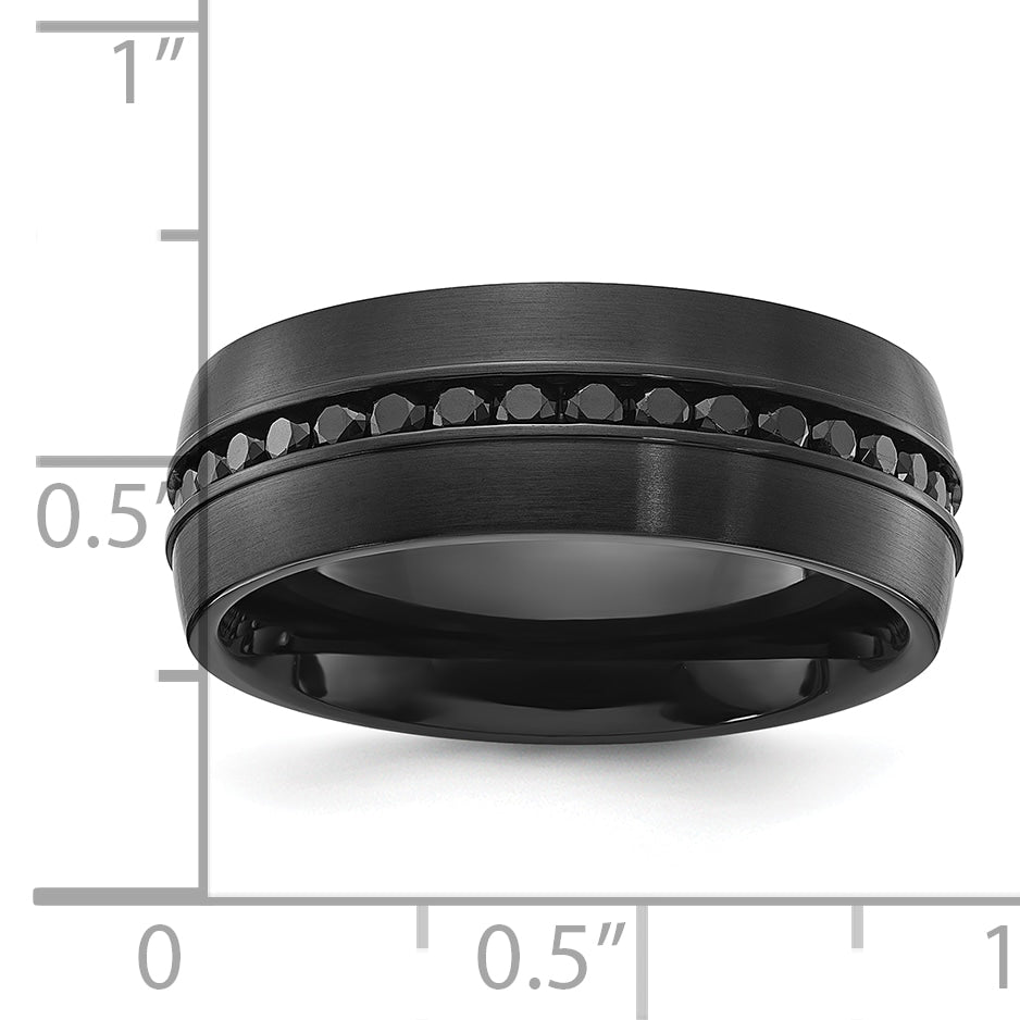 Stainless Steel Brushed Black IP-plated with Black CZ 8mm Band