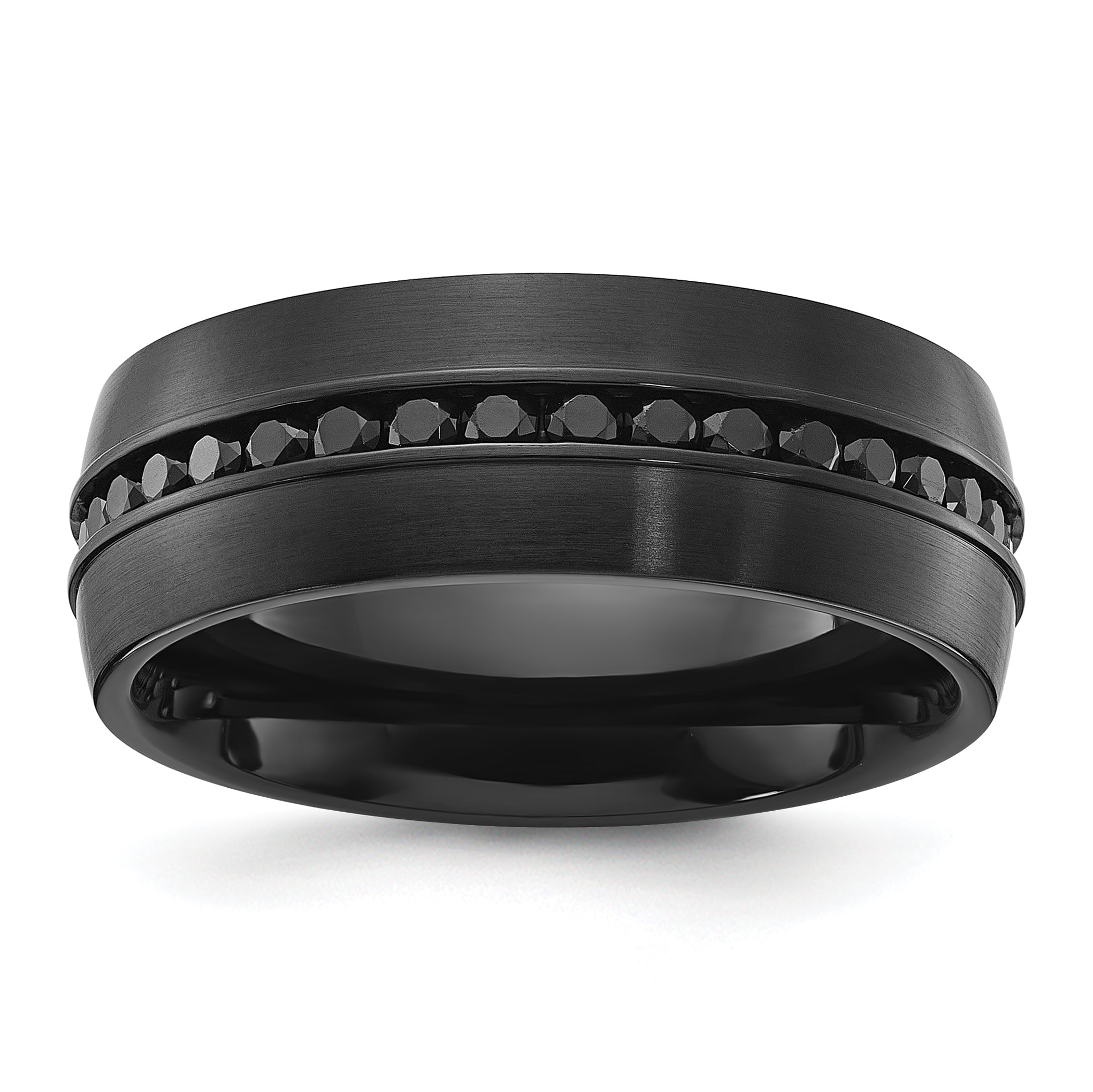 Stainless Steel Brushed Black IP-plated with Black CZ 8mm Band