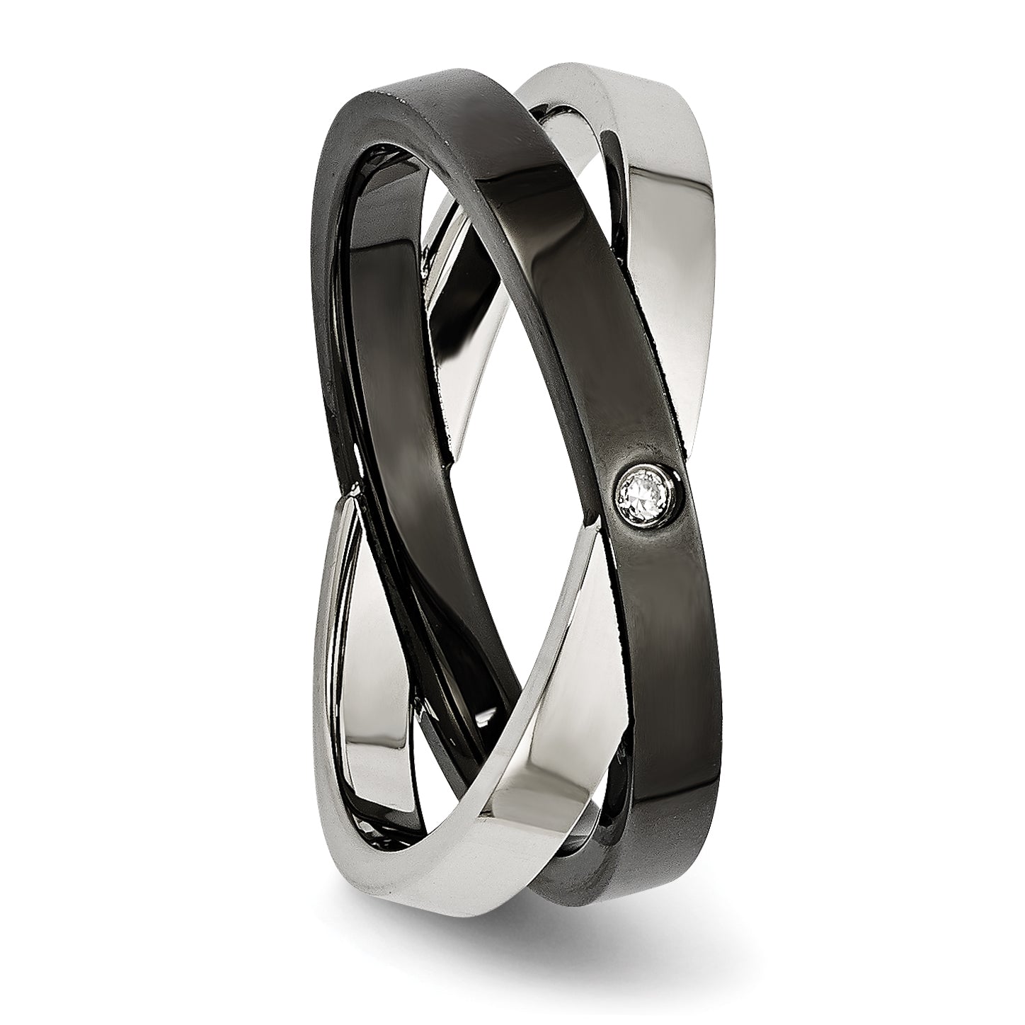 Stainless Steel Black IP-plated with CZ Ring