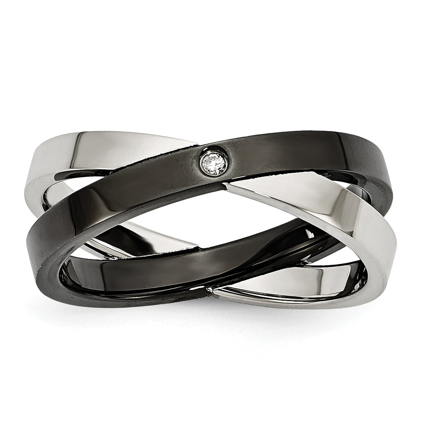 Stainless Steel Black IP-plated with CZ Ring Main image