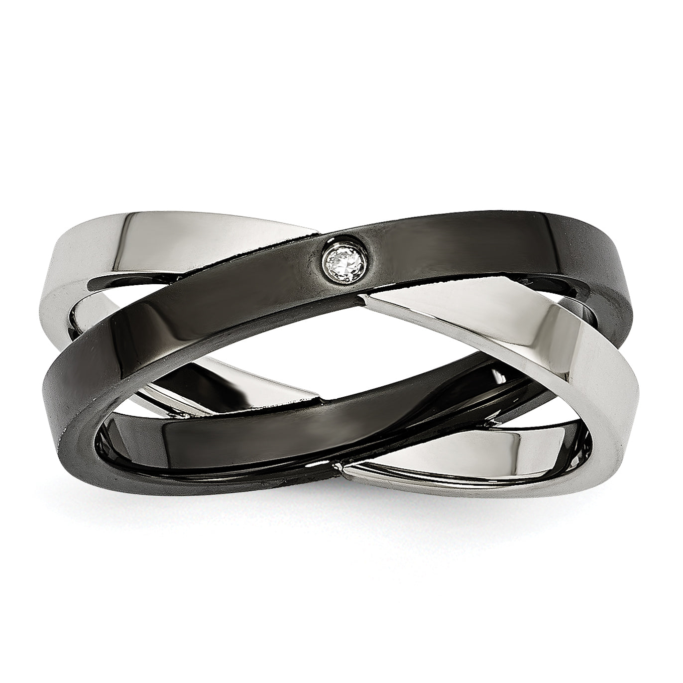 Stainless Steel Black IP-plated with CZ Ring