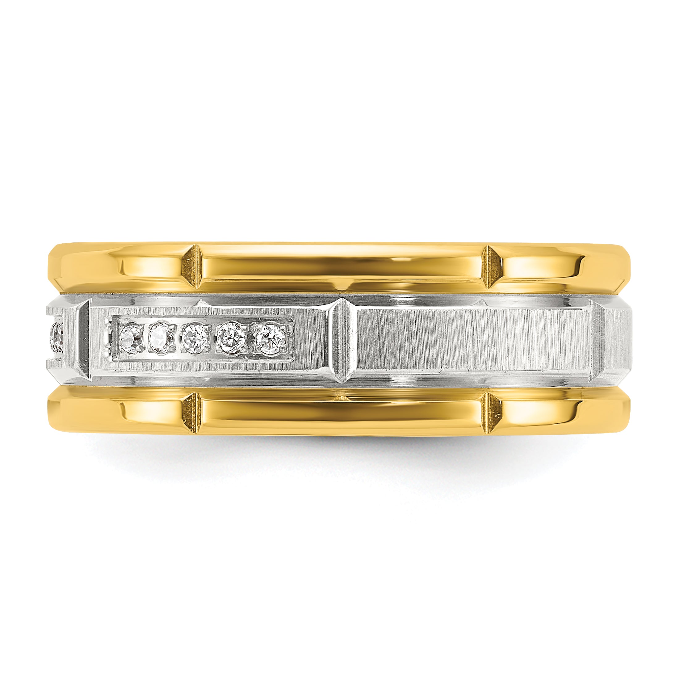 Stainless Steel Brushed and Polished Yellow IP-plated CZ 8mm Band