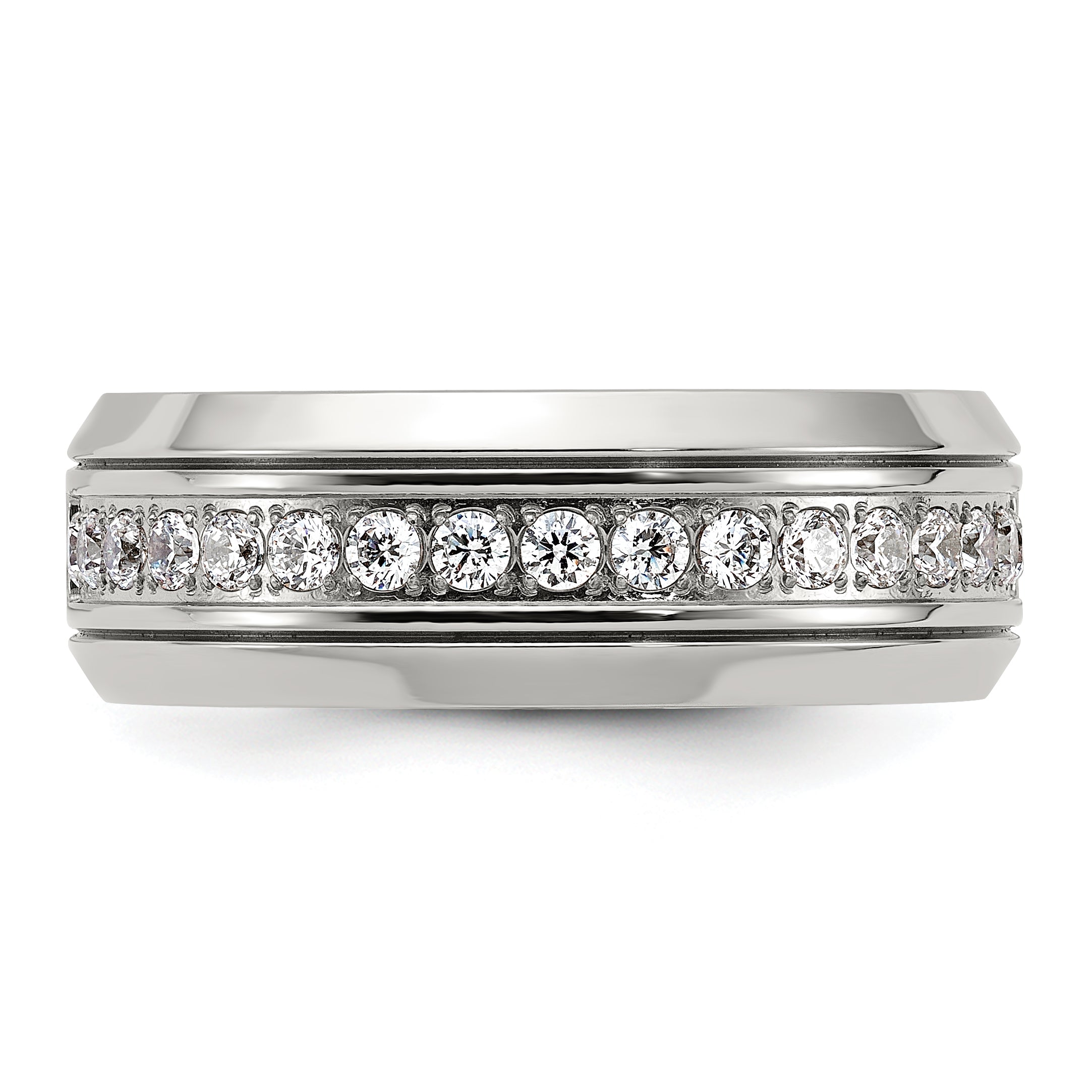 Stainless Steel Polished with CZ 8mm Band
