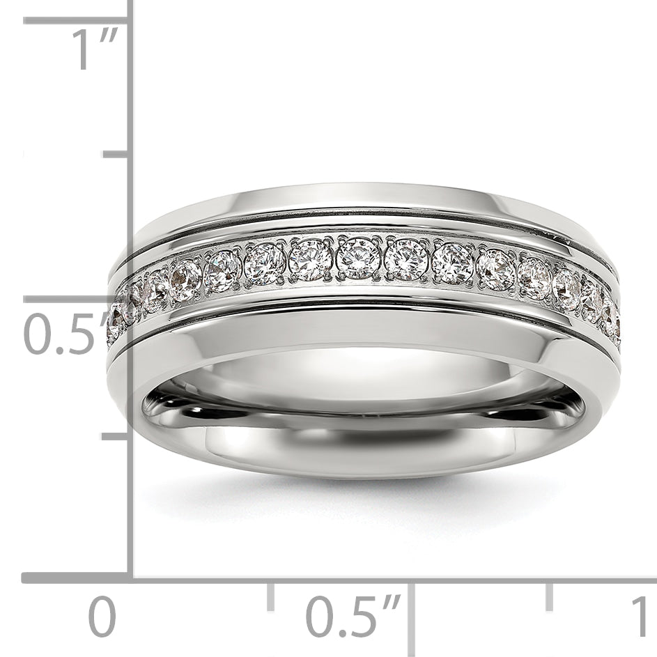 Stainless Steel Polished with CZ 8mm Band