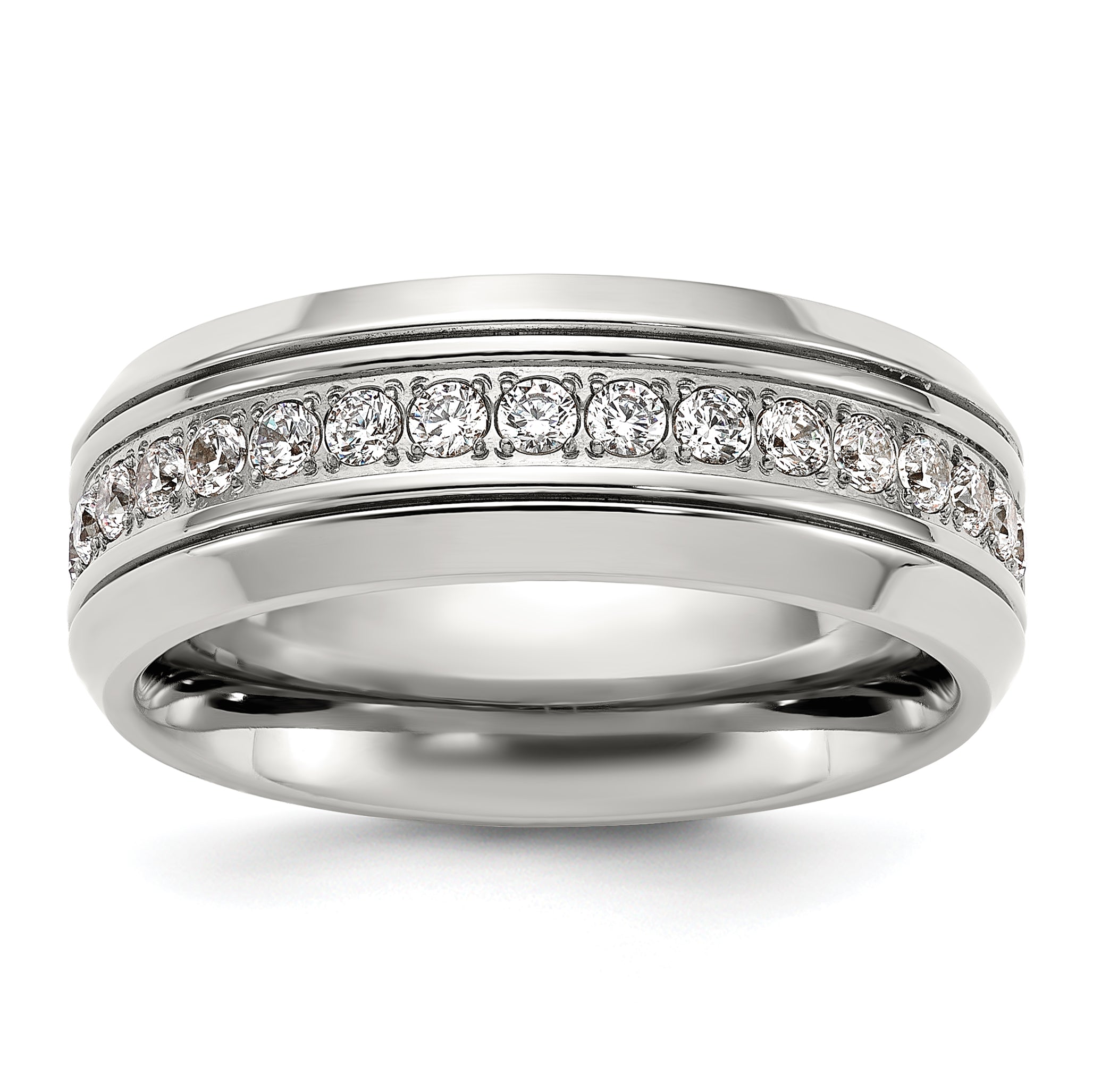 Stainless Steel Polished with CZ 8mm Band