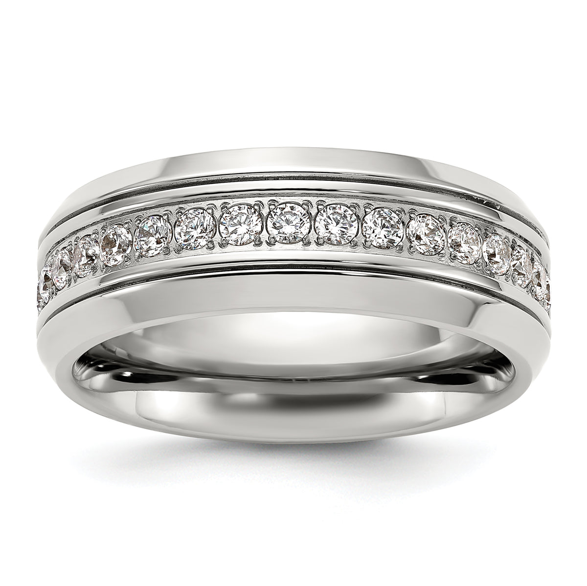 Stainless Steel Polished with CZ 8mm Band