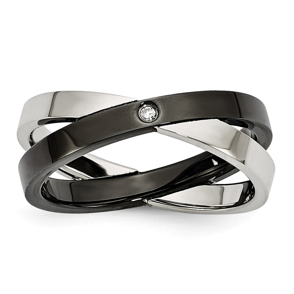 Stainless Steel Black IP-plated with CZ Ring