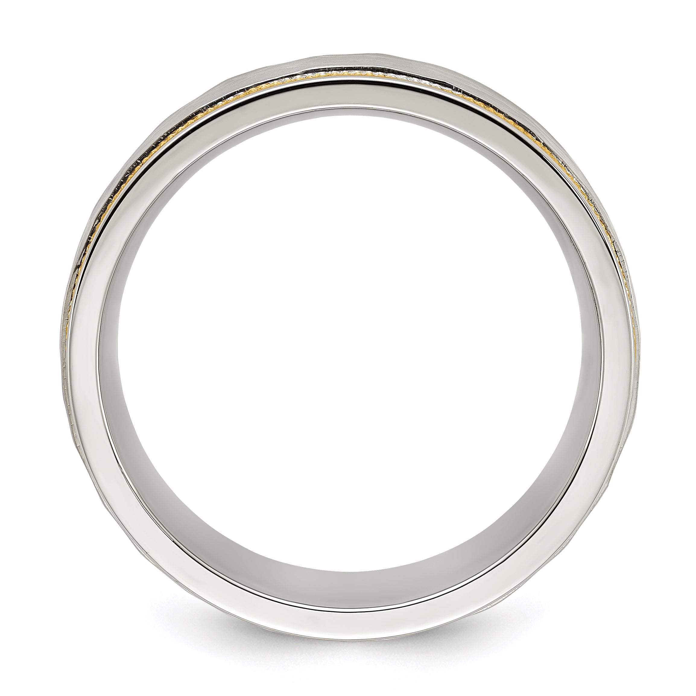 Stainless Steel Brushed and Polished Hammered Yellow IP-plated 8mm Band