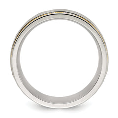 Stainless Steel Brushed and Polished Hammered Yellow IP-plated 8mm Band
