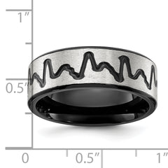 Stainless Steel Brushed Black IP-plated Heartbeat 8mm Band